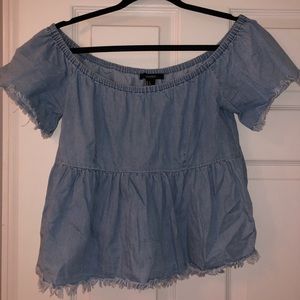 Off the shoulder flare denim top